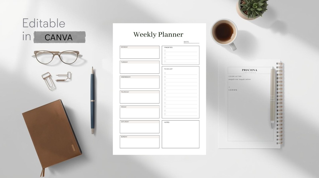 Ocean Breeze Weekly Planner Printable – Minimalist Aesthetic Planner, Weekly Schedule Template, To Do List & Productivity Organizer (Canva Editable)