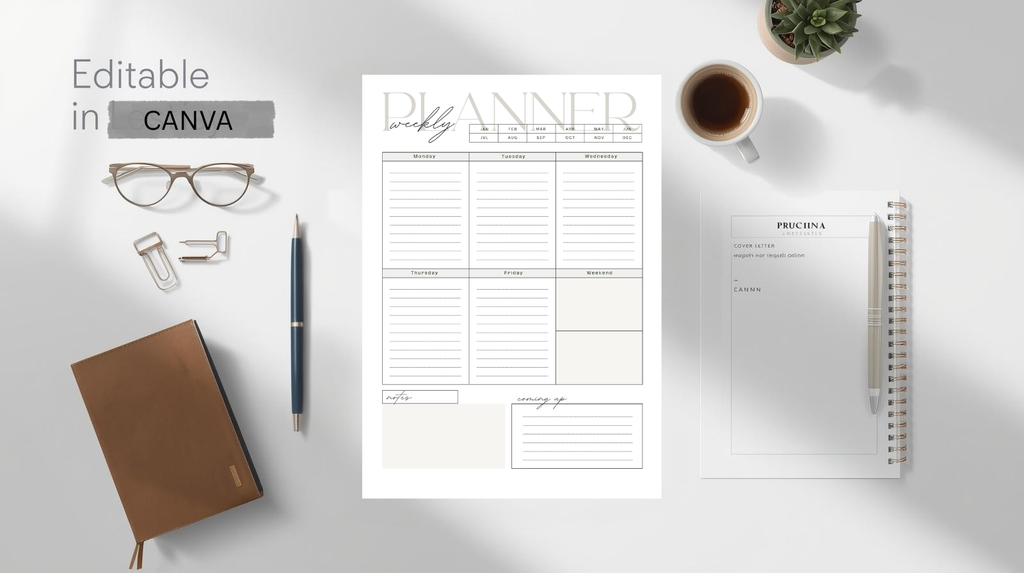 Weekly Planner Printable PDF | Minimalist Weekly Schedule Planner | Productivity & Goal Organizer | Instant Download | Canva Template