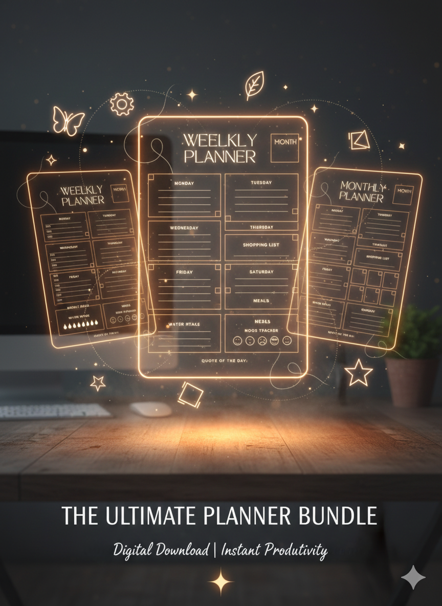 Minimalist Daily, Weekly & Monthly Planner Bundle | Neutral Aesthetic Printable Planner | Undated Productivity Planner PDF