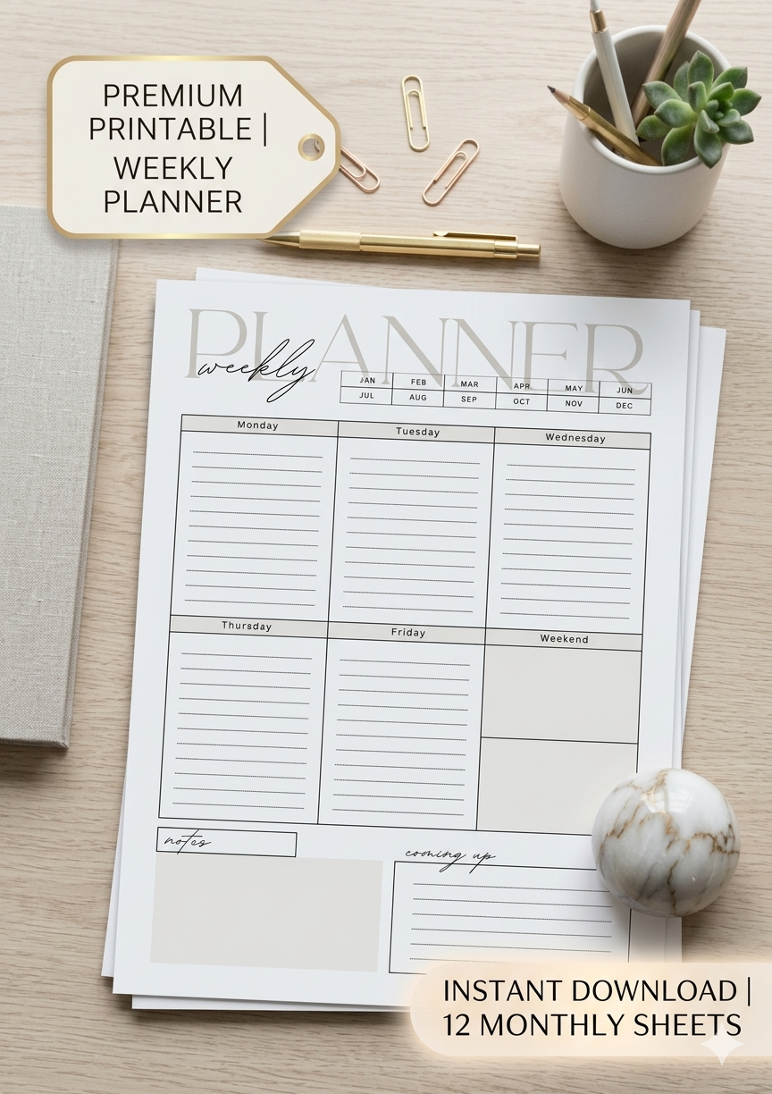 Weekly Planner Printable PDF | Minimalist Weekly Schedule Planner | Productivity & Goal Organizer | Instant Download | Canva Template