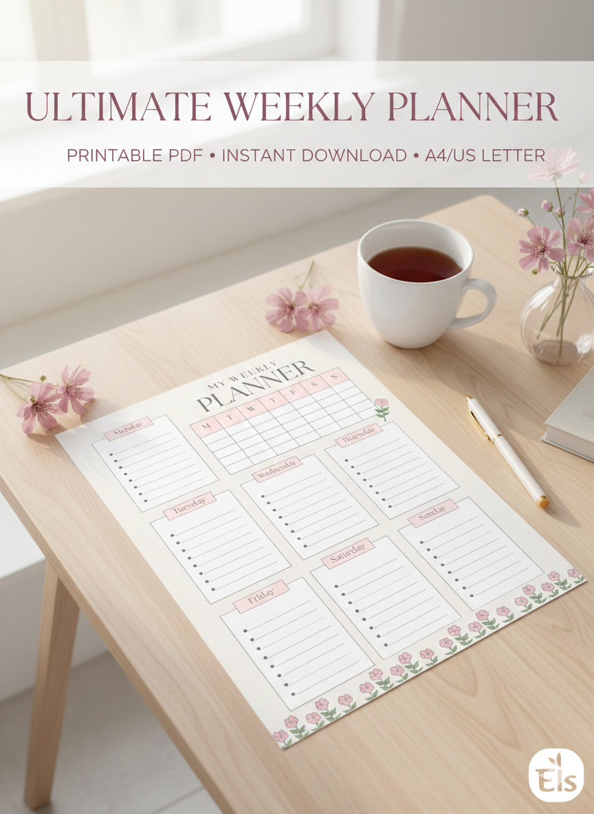 Floral Weekly Planner Printable PDF | Undated Aesthetic Planner | Instant Digital Download