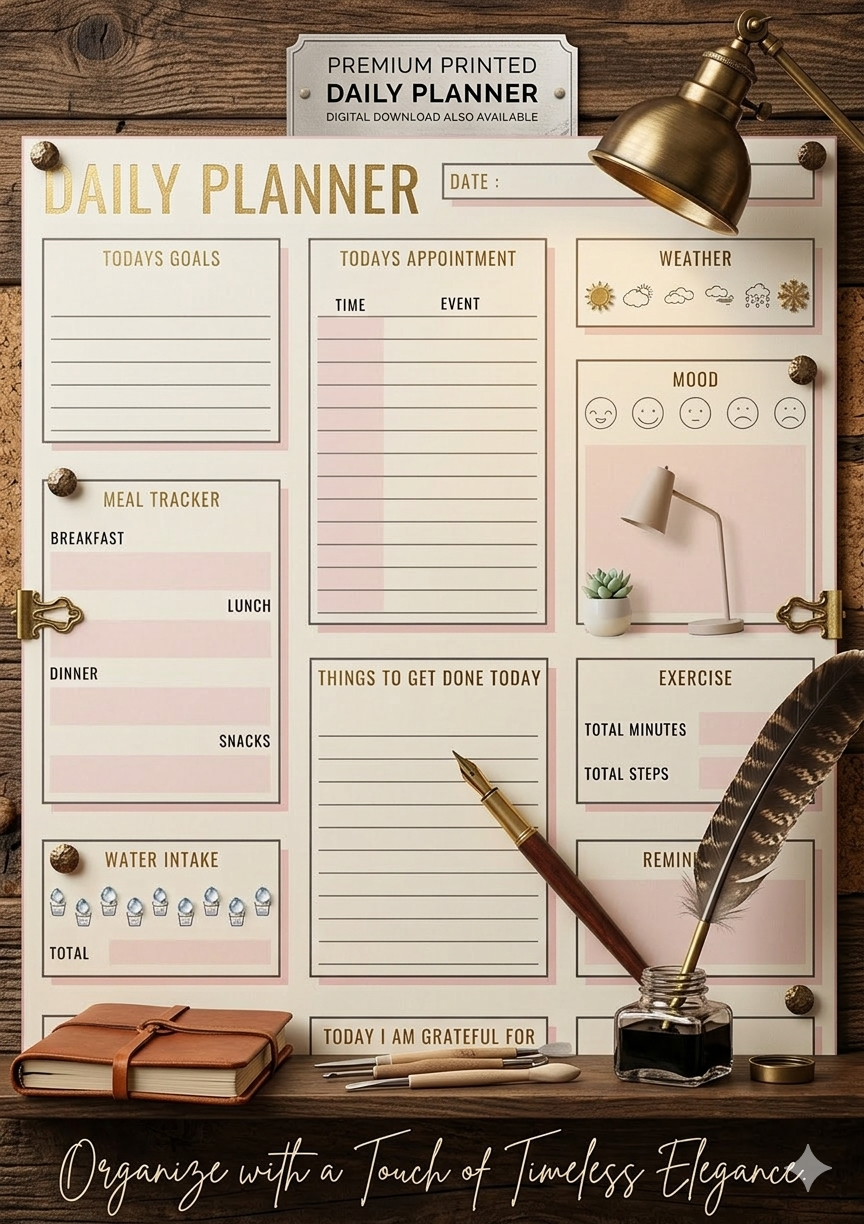 “Daily Planner Printable – Minimalist Productivity Planner”|Minimalist Daily Planner Printable | Productivity Planner | Daily Schedule Organizer | Goal Tracker | Printable Planner PDF | Aesthetic Daily Planning Sheet