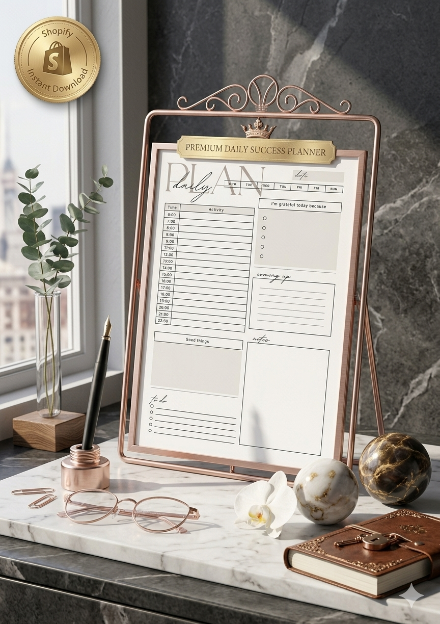 Minimalist Daily Planner Printable PDF | Hourly Schedule + Gratitude + To‑Do | Instant Download + Canva Editable