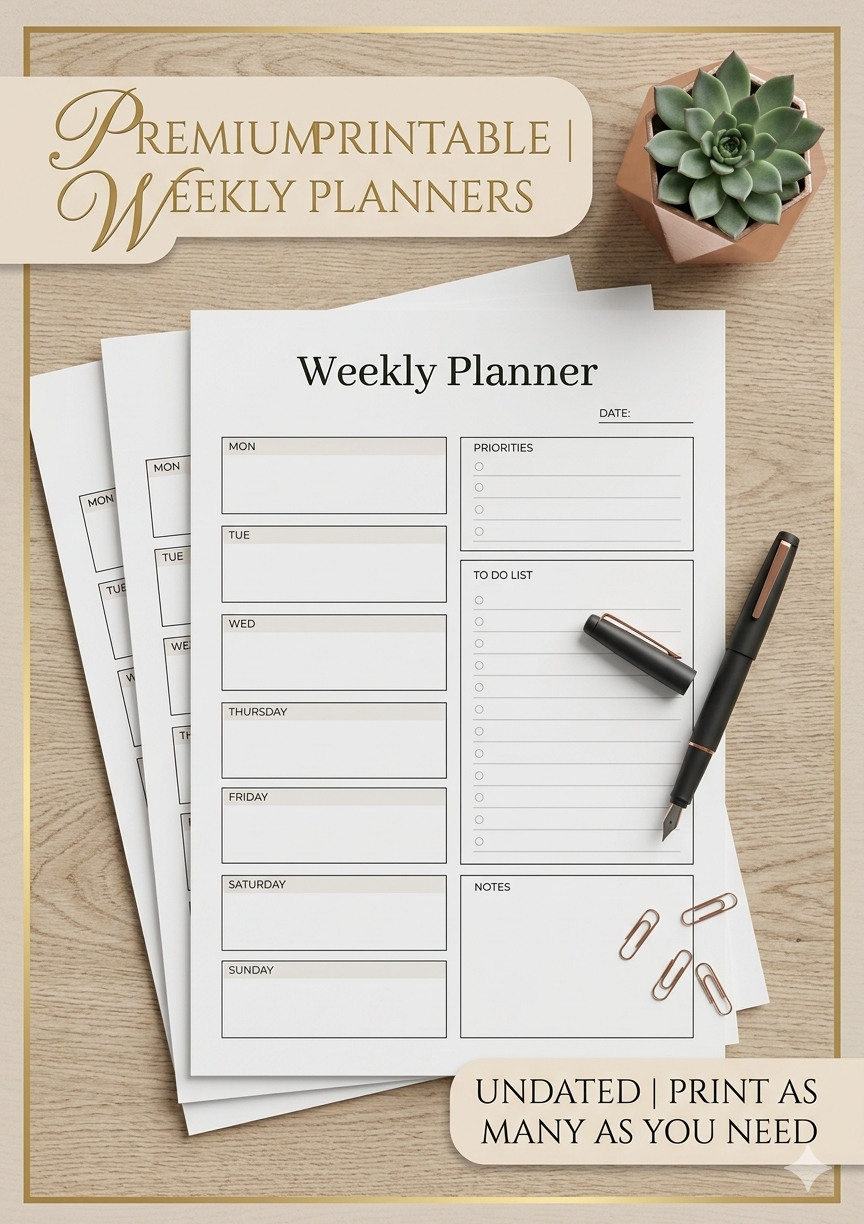 Ocean Breeze Weekly Planner Printable – Minimalist Aesthetic Planner, Weekly Schedule Template, To Do List & Productivity Organizer (Canva Editable)
