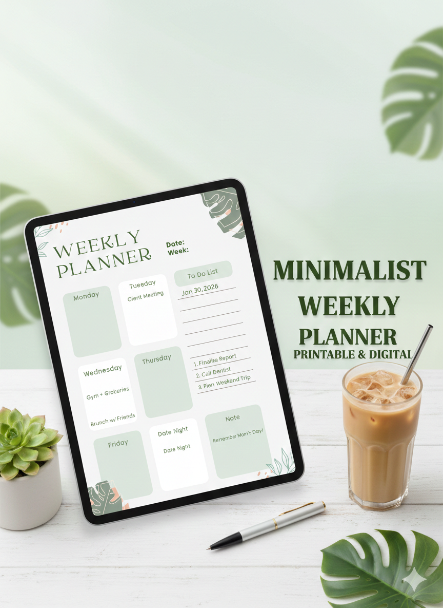 Weekly Planner with To-Do List – Minimal Digital Download