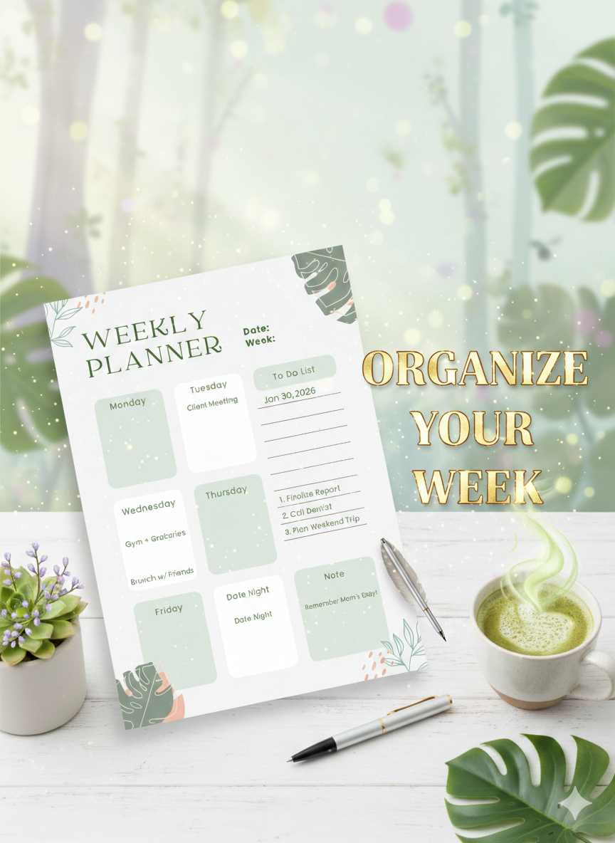Weekly Planner with To-Do List – Minimal Digital Download