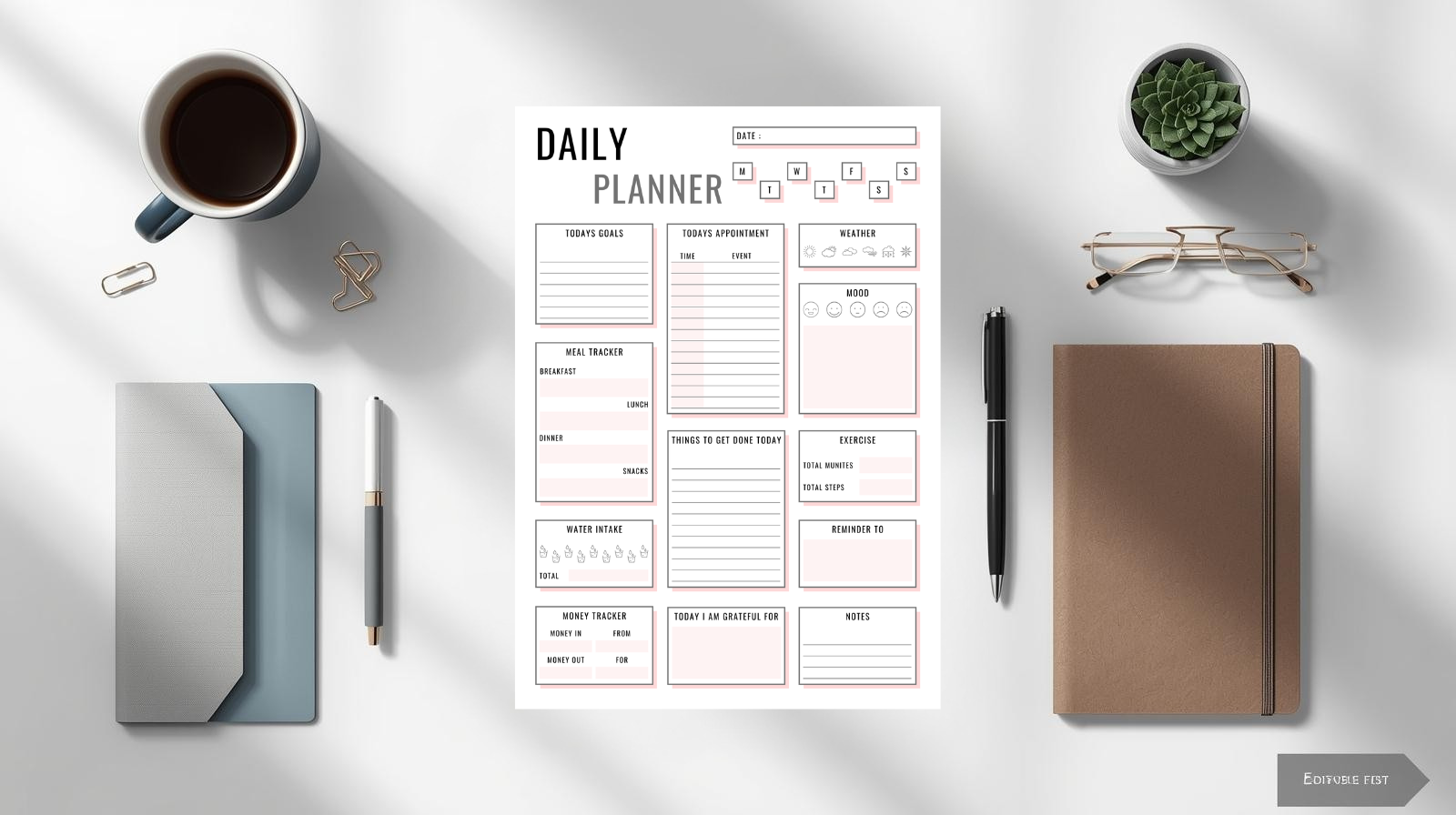 “Daily Planner Printable – Minimalist Productivity Planner”|Minimalist Daily Planner Printable | Productivity Planner | Daily Schedule Organizer | Goal Tracker | Printable Planner PDF | Aesthetic Daily Planning Sheet