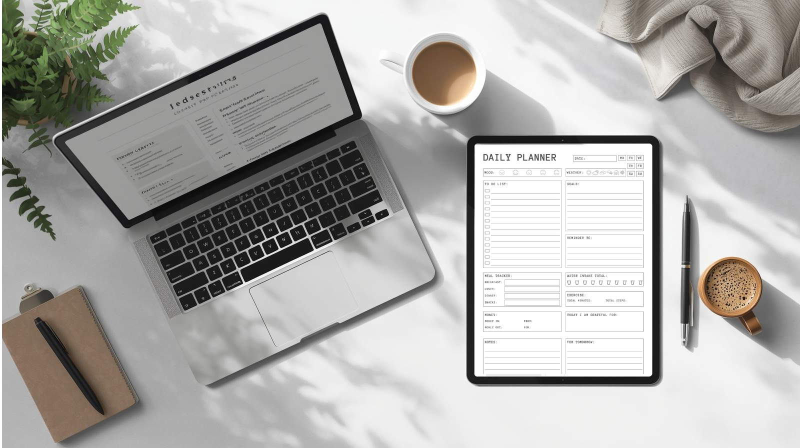Daily Planner Printable | Minimalist Productivity Planner | To-Do List, Goals, Water & Meal Tracker | Instant Download PDF | Canva Editable