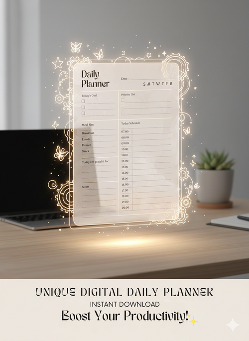 Elegant Daily Planner with Hourly Schedule – Printable PDF