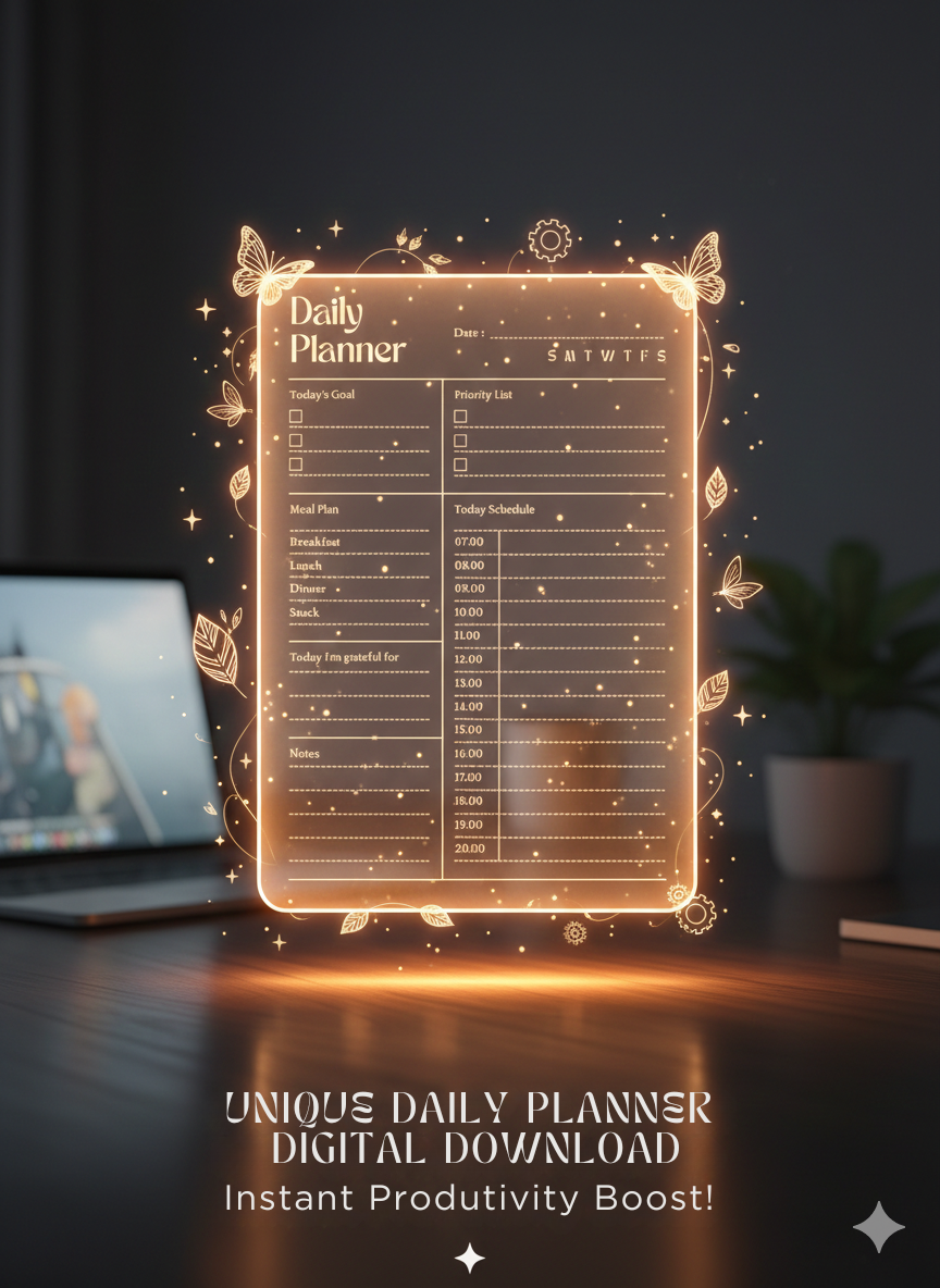 Elegant Daily Planner with Hourly Schedule – Printable PDF