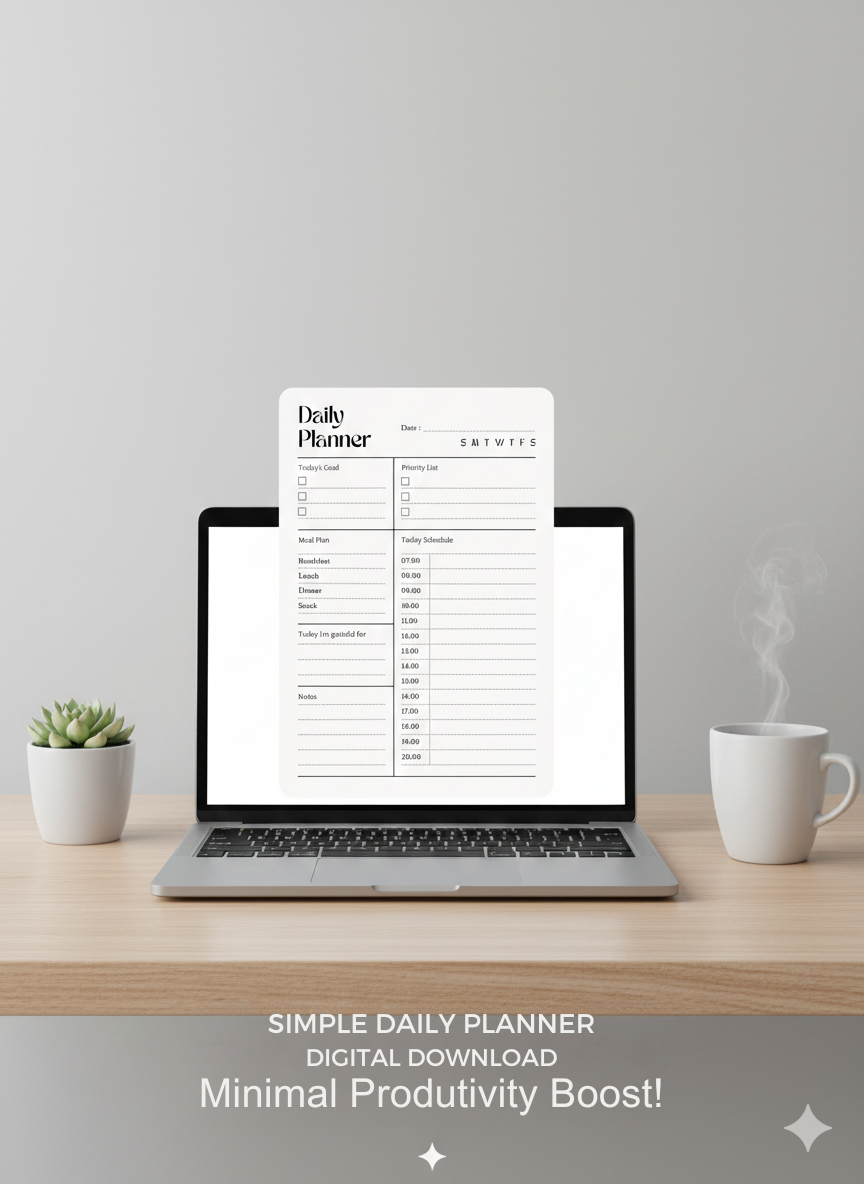 Elegant Daily Planner with Hourly Schedule – Printable PDF