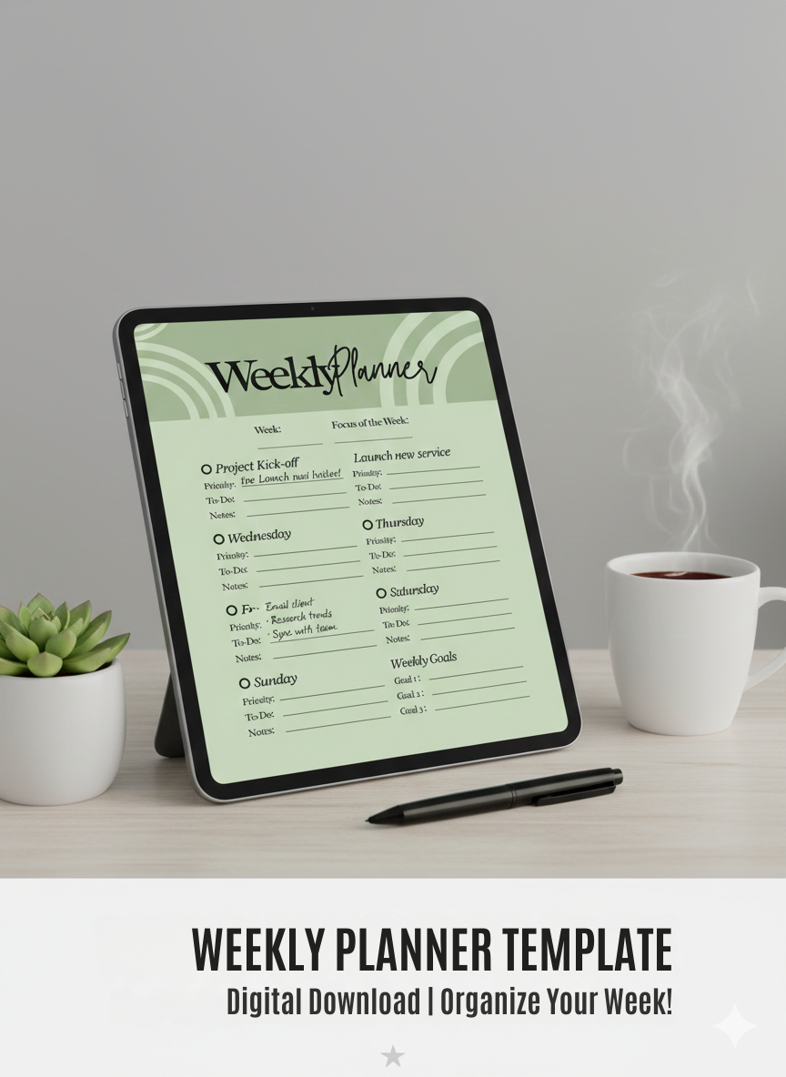 Weekly Goals Planner – Priority-Based Printable PDF  Minimal Weekly Planner with Goals & Focus Section
